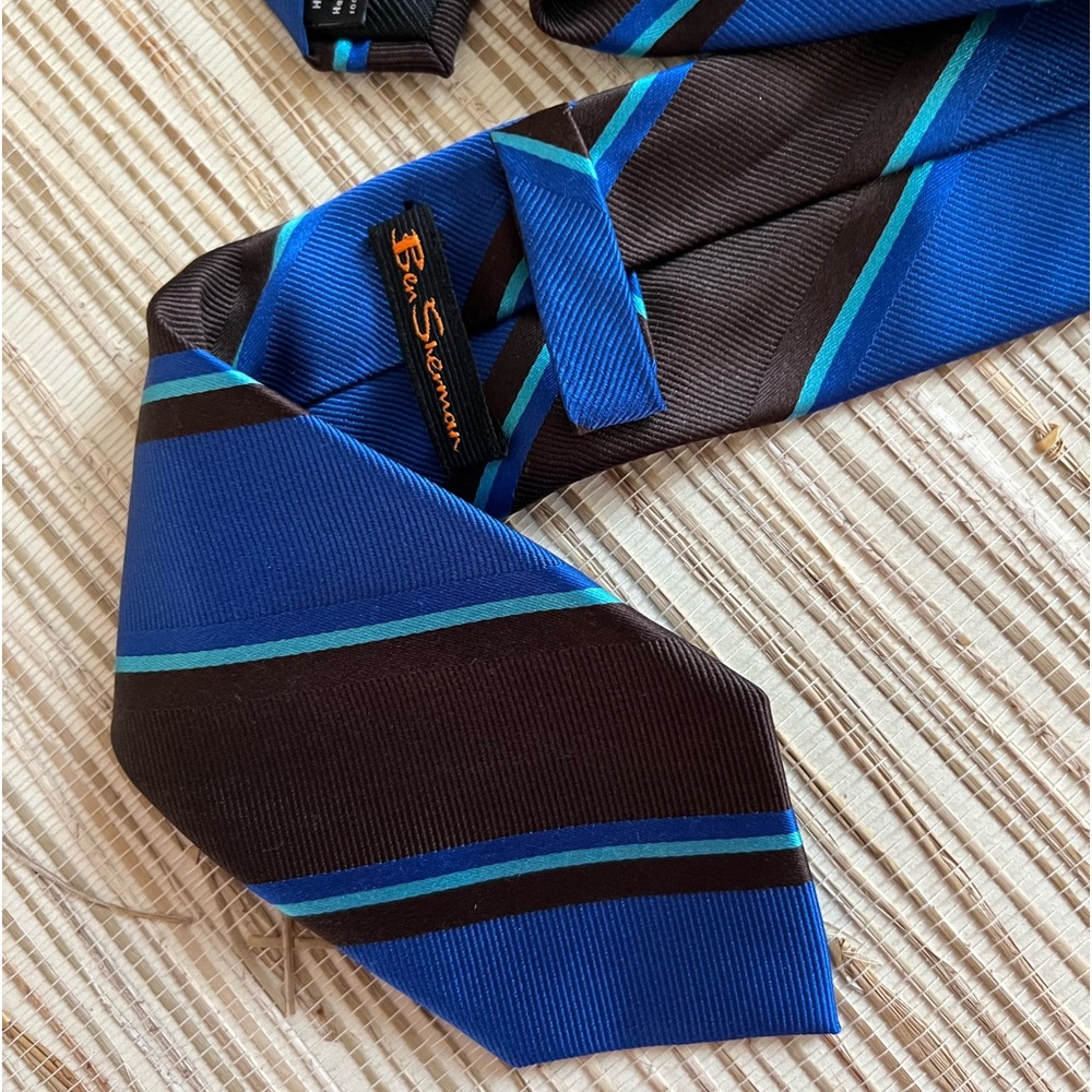 New Ben Sherman Slim Skinny Silk Stripe Mens Necktie Neck Tie Cobalt Blue Black